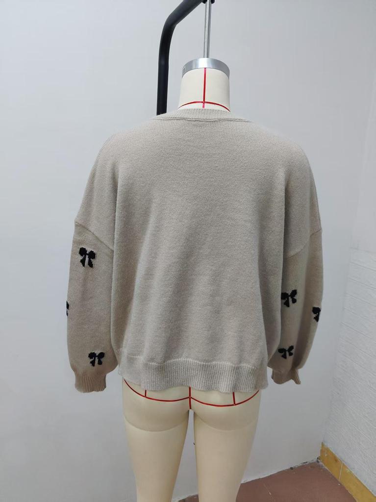 Autumn Women's Bow Jacquard Knitwear Sweater - Simple European & American Design