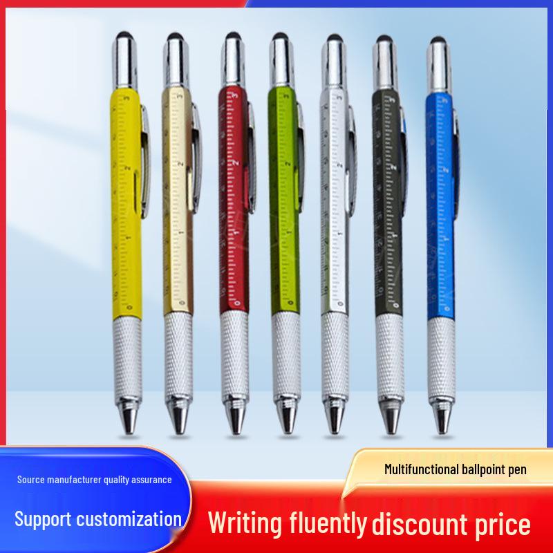 Compact 6-in-1 Multifunctional Tool Pen with Level & Touchscreen Stylus