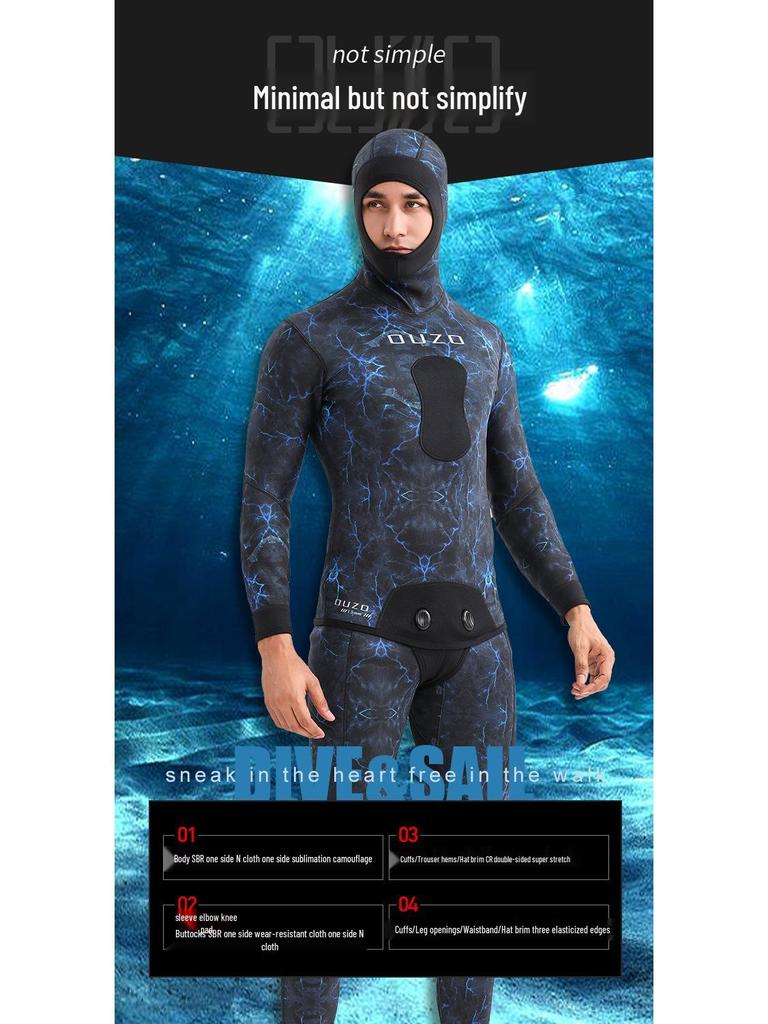 Pánský 3mm rychleschnoucí lovecký a surfařský oblek - Dvoudílný chladuvzdorný opalovací oblek pro freediving