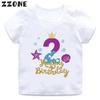 Cute Mermaid Princess Print Girls Clothes 1 2 3 4 5 6 7 8 9 Years Happy Birthday Kids Short Sleeve T Shirt Baby Boys TShirts