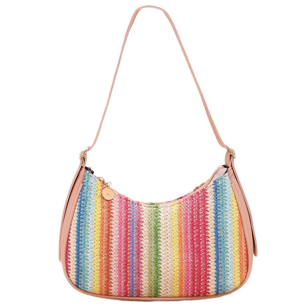 Woven Straw Bag Women's New Rainbow Dumpling Bag Shoulder Armpit Messenger Bag