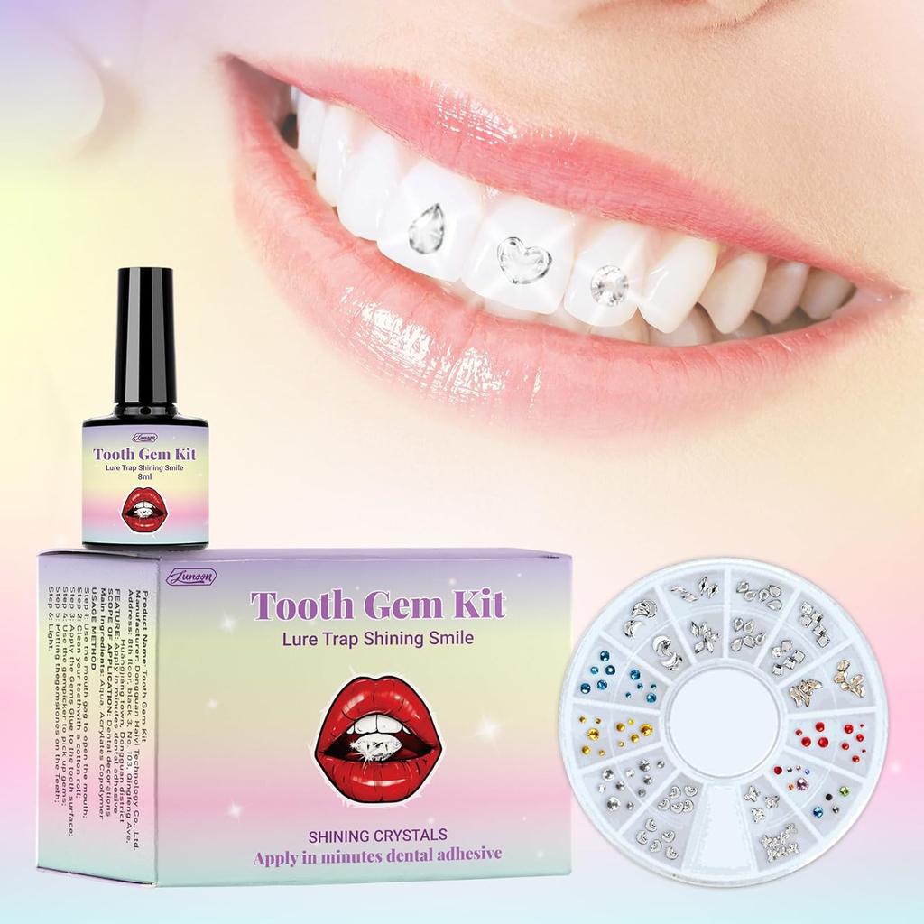 Tooth Gem Kit, DIY Crystals Jewelry Kit Teeth Gems Kit, Professional Fashionable Tooth Gems Kit for Teeth, Teeth Jewelry Starter Kit, Safe & Easy