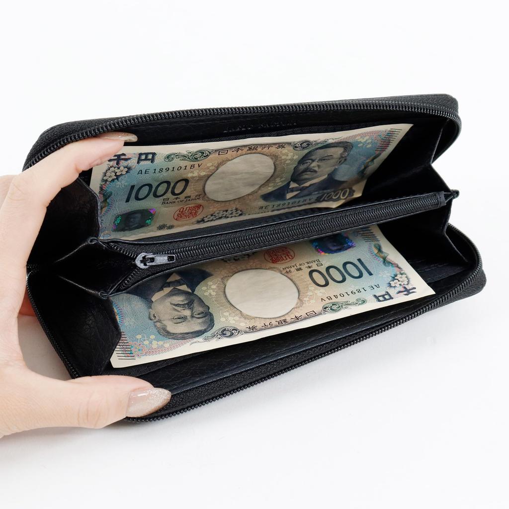 Long Round Buffalo Everyday Business [Basic Factory] Men's Wallet, Zipper, Pattern, Simple, Use, Affordable, (Black)