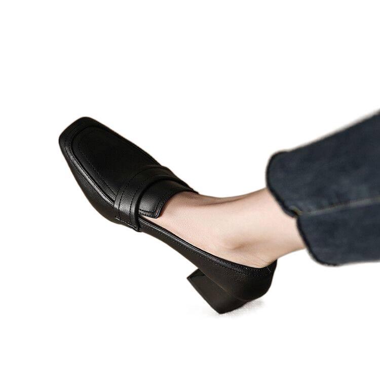 Damen Loafer mit Blockabsatz, Retro, eckige Zehenpartie - Echtes Leder, Ausverkauf, Frühling/Herbst 2025