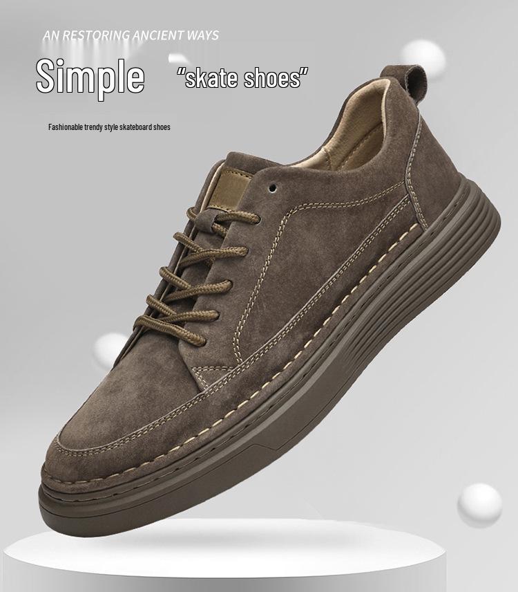Plus Size Men's Skate Shoes, Size 47, Pigskin Top Layer, British Style, Thick Sole, Youth Casual Fashion Sneakers