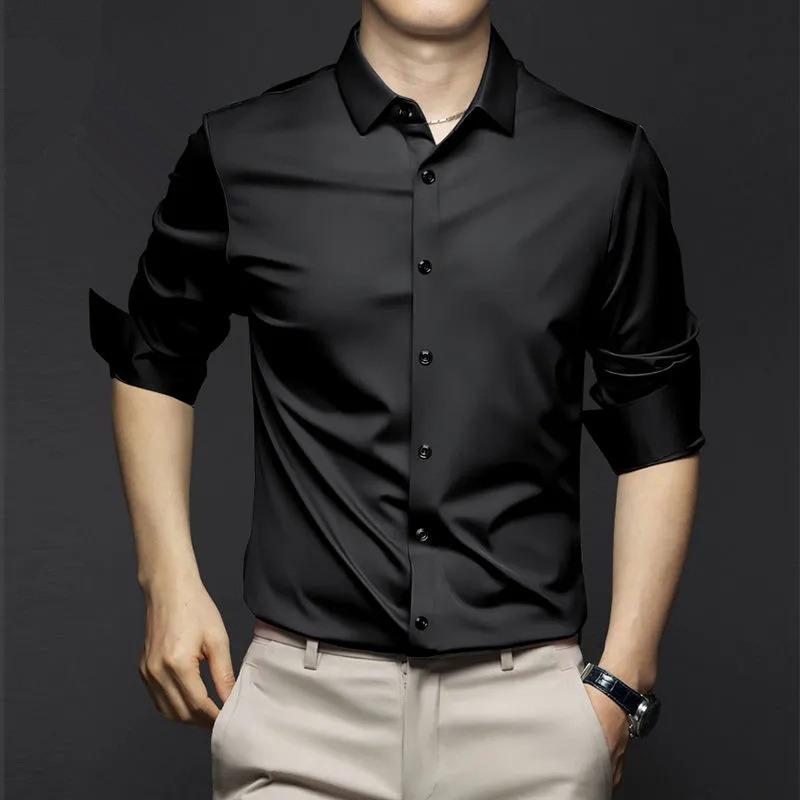 New Stretch Anti-Wrinkle Men's Shirts Long Sleeve Dress Shirts for Men Slim Fit Social Business Blouse Shirt