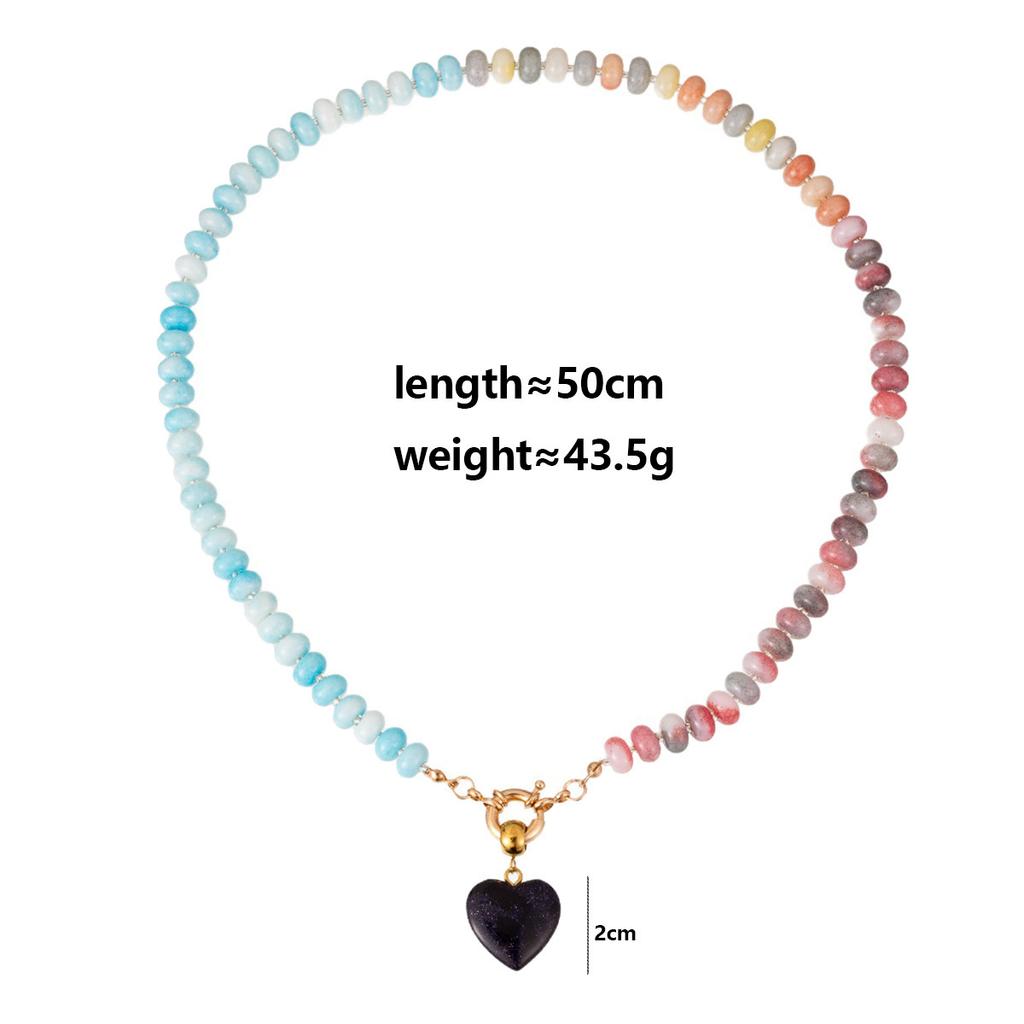 Handmade Beaded Necklace Women's Love Heart Natural Stone Pendant Necklace
