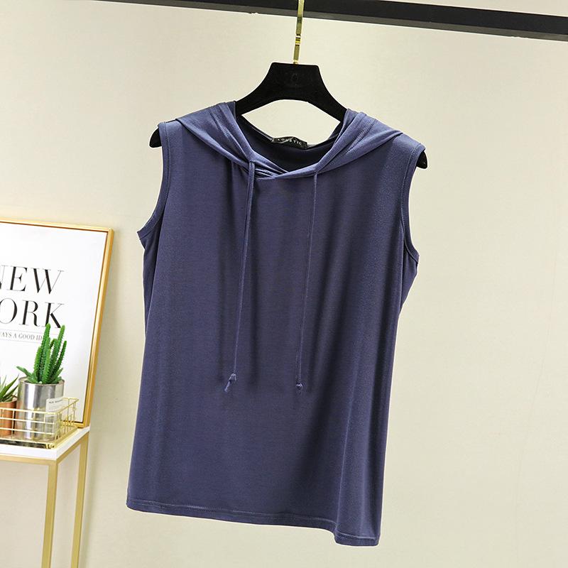 Spring Summer Women's Sleeveless Modal Vest Hooded Sweatshirt - Plus Size Slimming Loose Fit