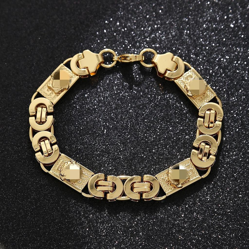 Vintage Embossed Byzantine Chain Jewelry Set for Men Heavy Carved 11mm Necklace & Bracelet Gold Tone Hip-Hop Streetwear Jewelry