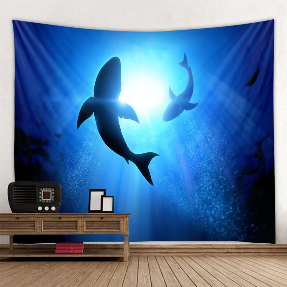 Home Decoration Tapestry Psychedelic Forest Underwater Shark Wall Hanging Hippie Background Living Room Dormitory Decoration