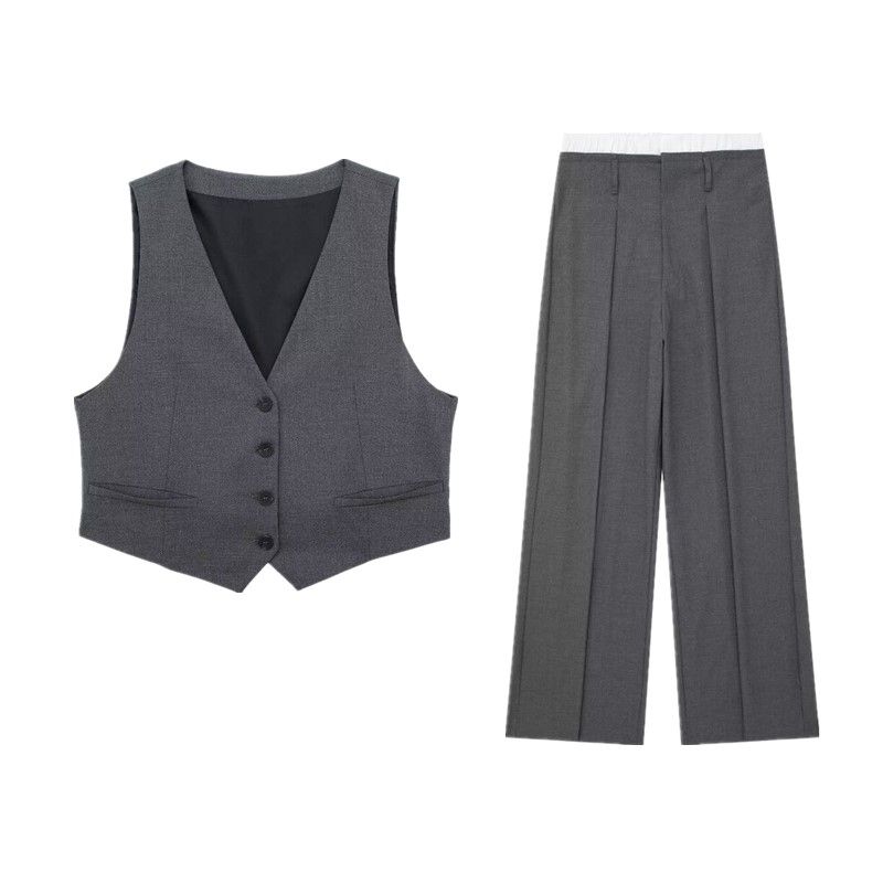 

Fashion Style Patchwork Design High Waist Wide Leg Pants 4661536 812 Slimming Vest 2010887 Suit Female Vest L