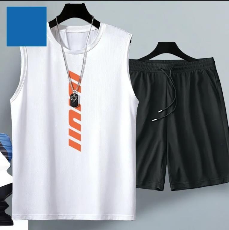 Summer Men's Clothing Casual Basketball Suit Street Sportwear 2 Piece Breathable Short Sleeve T-shirt+jogging Shorts Set