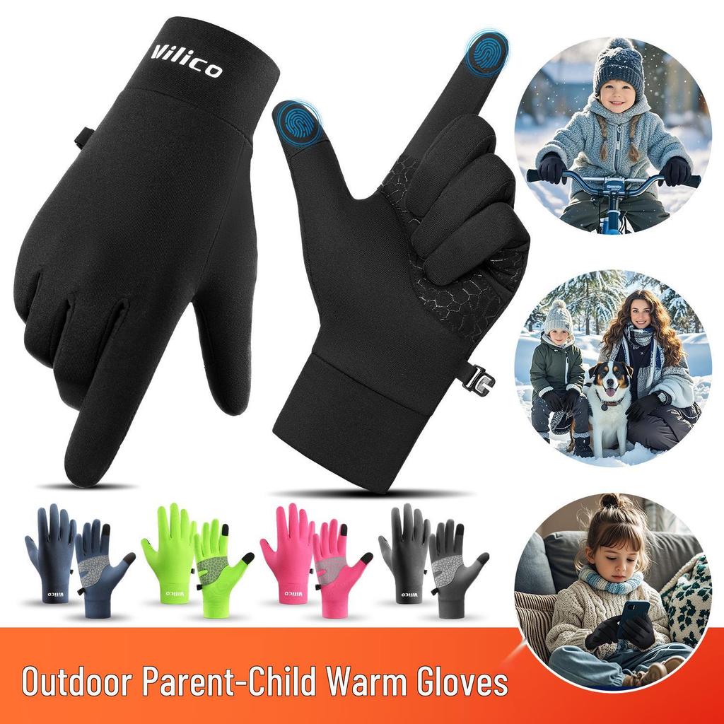 Fleece-Lined Touch Screen Gloves for Parent-Child Outdoor Activities: Warm, Cold-Proof, Ideal for Running & Cycling In Autumn and Winter