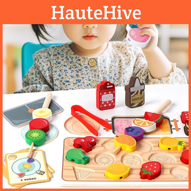 Education Puzzle Early Wooden Play Food Toys Children Fruit Skewer Gift Fun