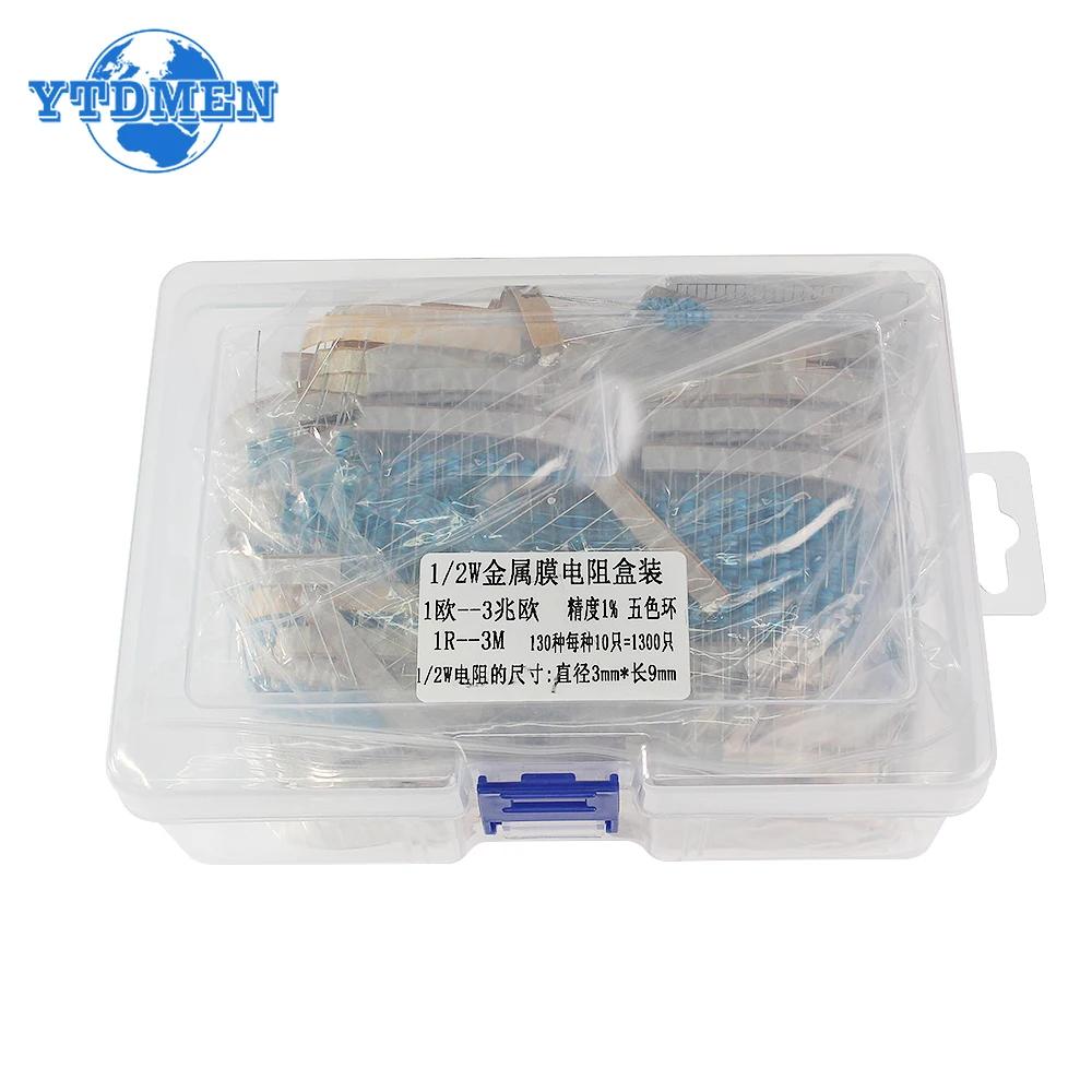 1300pcs 1/2W 0.5W Metal Film Resistor Assortment Kit 1% 1R~3M Ohm 130Values X10pcs Set of Resistors