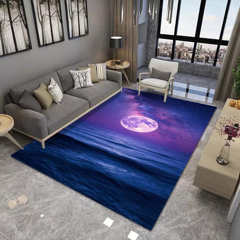 Fantasy Monddruck Großer Flächenteppich Rutschfest Abriebfest Teppich für Wohnzimmer Schlafzimmer Weiche Bodenmatte Heimdeko Mode