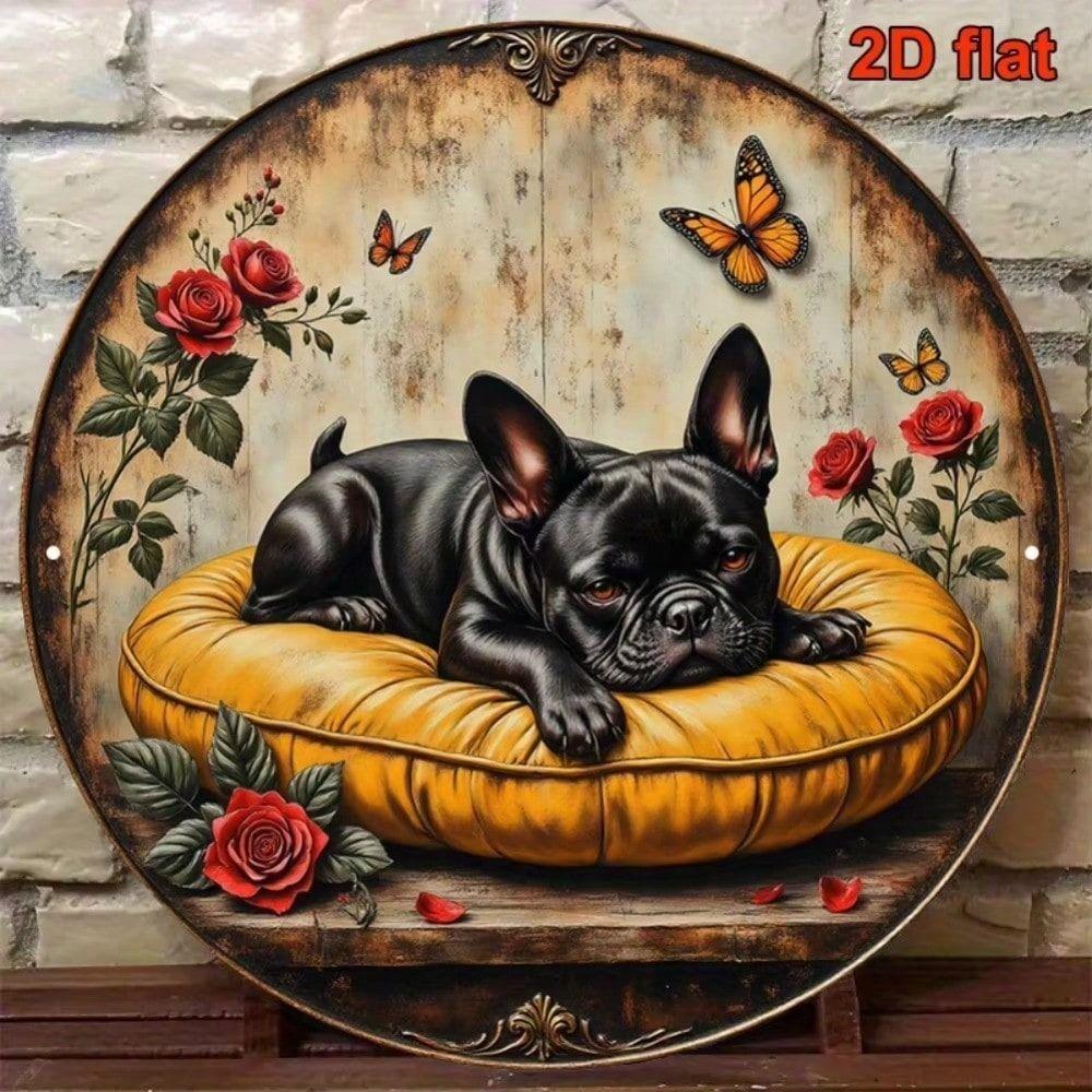 Retro Bulldog Butterfly Metal Wall Sign Vintage Tin Poster Home Decor