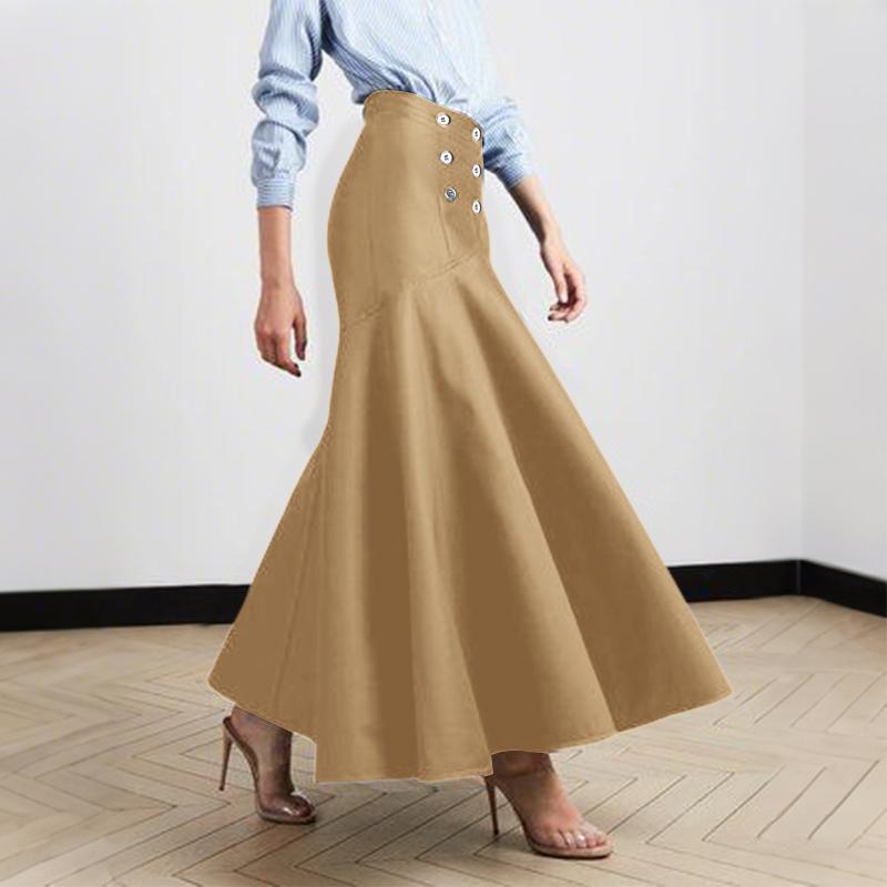 

ZANZEA Женские повседневные однотонные длинные юбки «рыбий хвост» L хаки