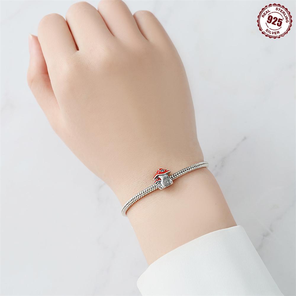 Authentic Original Charm Bead Components Copper Metal Red Frog Mushroom Bead Components Compatible With Bracelet High Quality Fine Jewelry Necklace