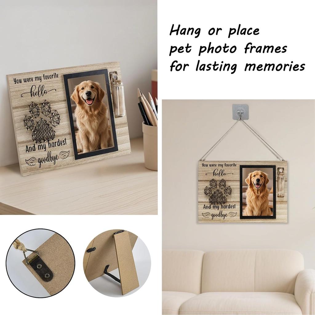 Dog Memorial Gifts for Loss of Dog, Picture Frame for 4.3x6.3in Photo with a Glass Bottle for Collect Hair, Loss of Dog Sympathy Gift - Cat Pet