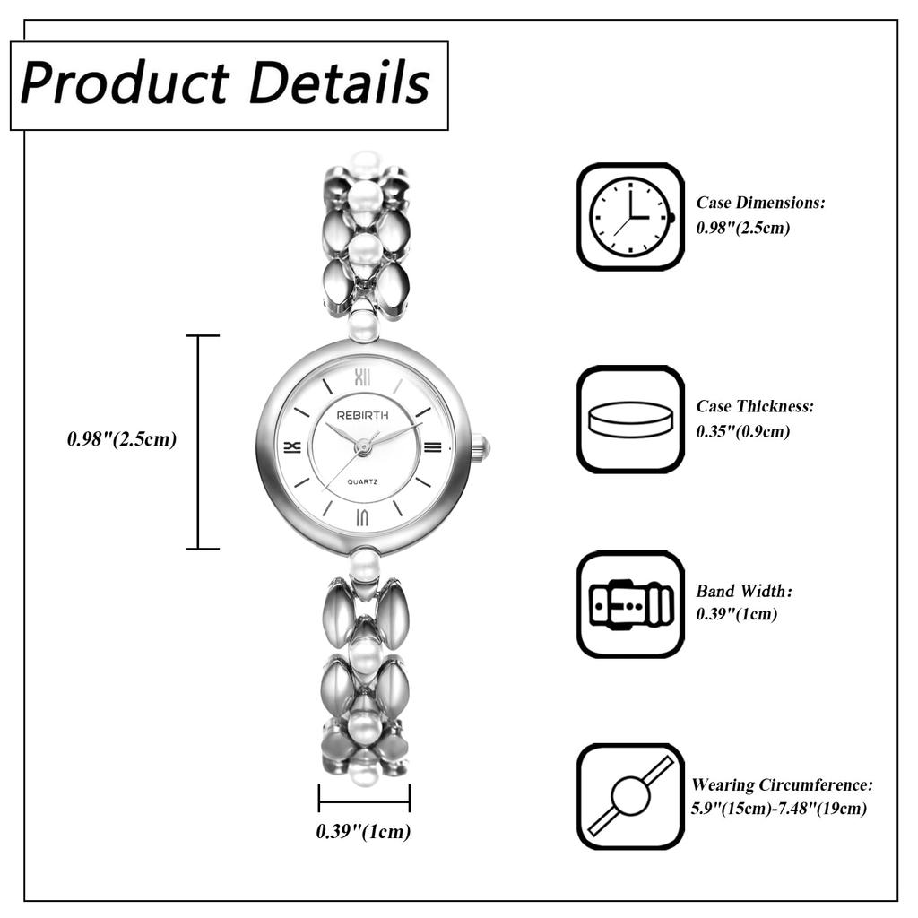 Waterproof Pearl Watch with Roman Analog Stylish Bangle Bracelet Fashion Watch for Women Perfect for or as a Gift for Her Cute, Women's Numerals,
