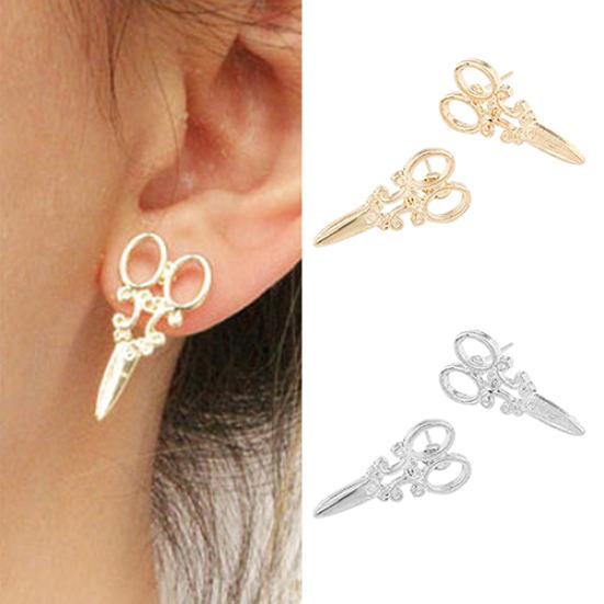 Unique Scissors Shape Design Punk Female Girls Ear Stud Earring Jewelry Gift