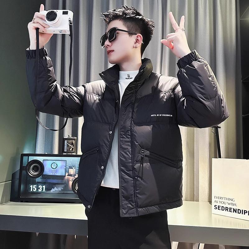 Men s Trendy Winter Cotton Jacket: Casual Stand Collar, Thickened Outerwear 2025 XL чёрный