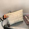 Large Capacity Puffer Pouch Cotton Filled Thick Plaid Clutch Bag Puffer Padded Makeup Bag  School