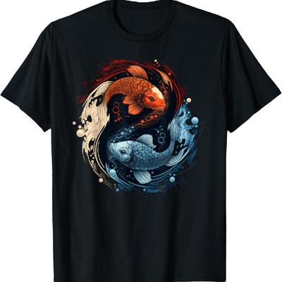 Koi Fish Yin Yang T-Shirt - Black - Small - Unisex-Adults
