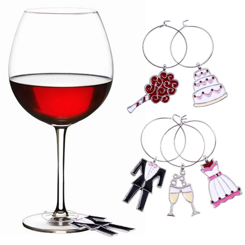 5Pcs Pack Wine Glass Decoration Circle Goblet Decorative Ring Pendant Bride Bridegroom Cup Ring Table Decor