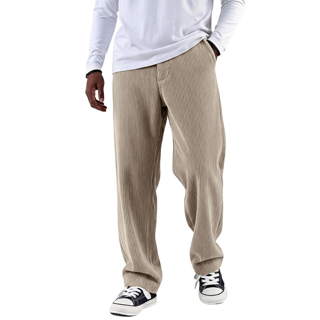 Men's Vintage Corduroy Pants with Vertical Stripes, Loose Straight Leg for Casual Wear