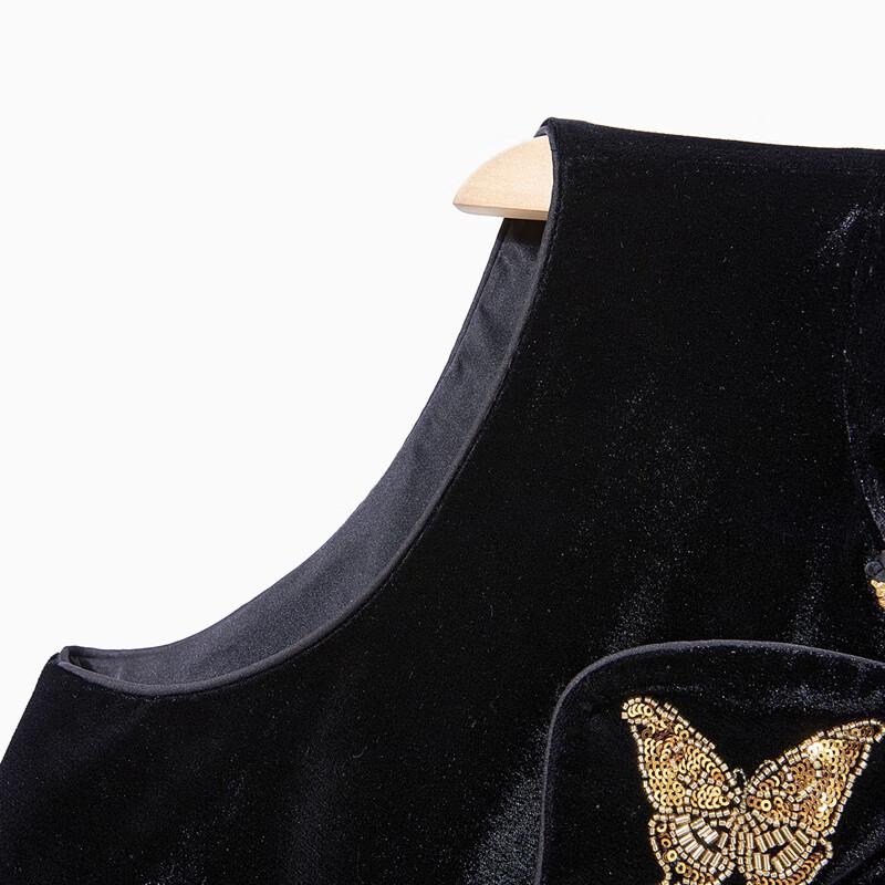 Women's Chinese Style Beaded Stand Collar Mid-Length Vest