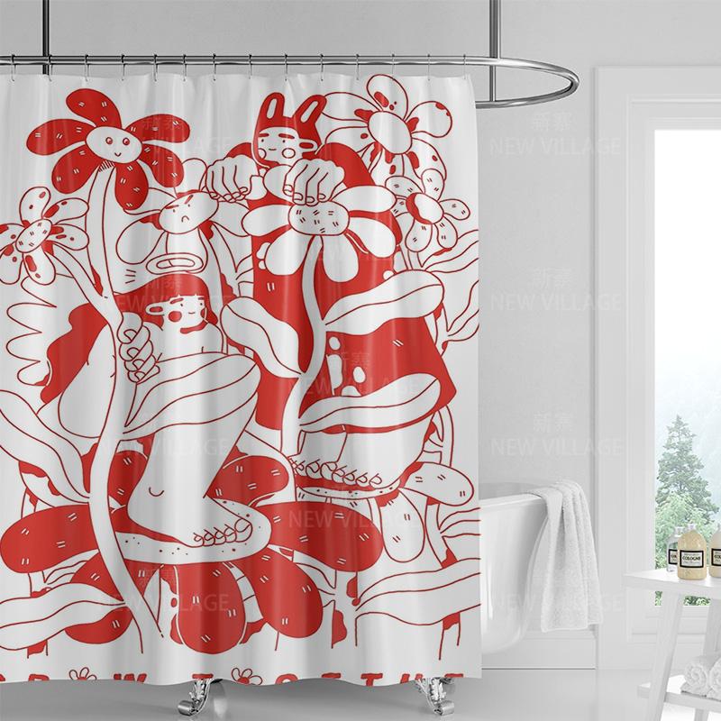 Whimsical Nature-Inspired Shower Curtain with Rainbow and Sunset Design for Relaxing Bathroom Decor