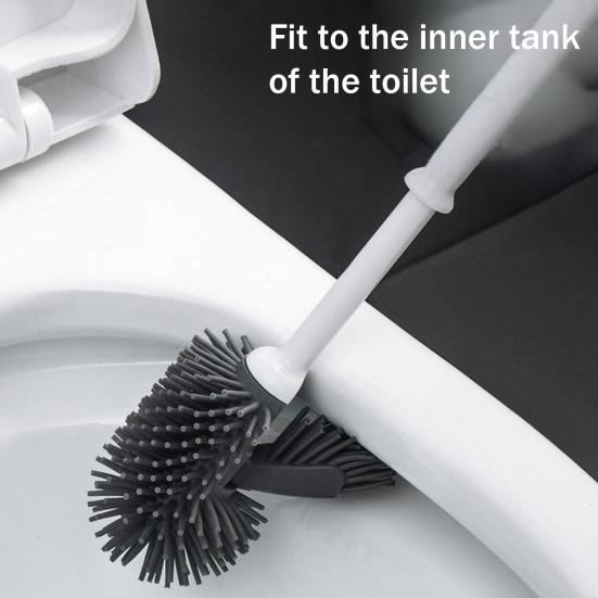 Long Handle Toilet Brush with Anti-Slip Grip, Silicone Bristles Curved Double Head Cleaning Brush for Deep Cleaning Stain