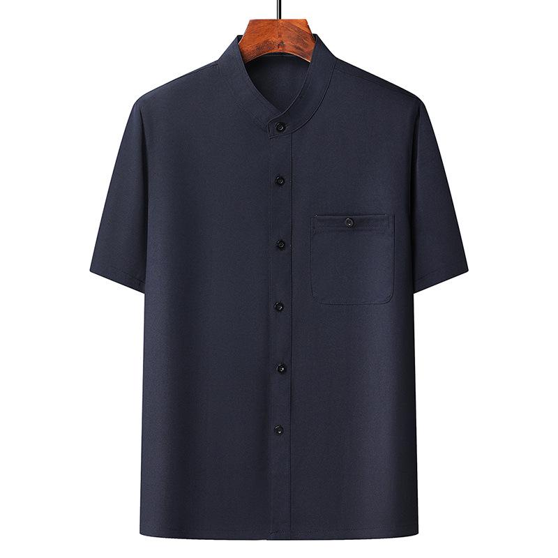Summer Ice Silk Short Sleeve Zhongshan Collar Shirt for Middle-Aged and Elderly Men – Grandpa Chinese Style Tang Suit Set