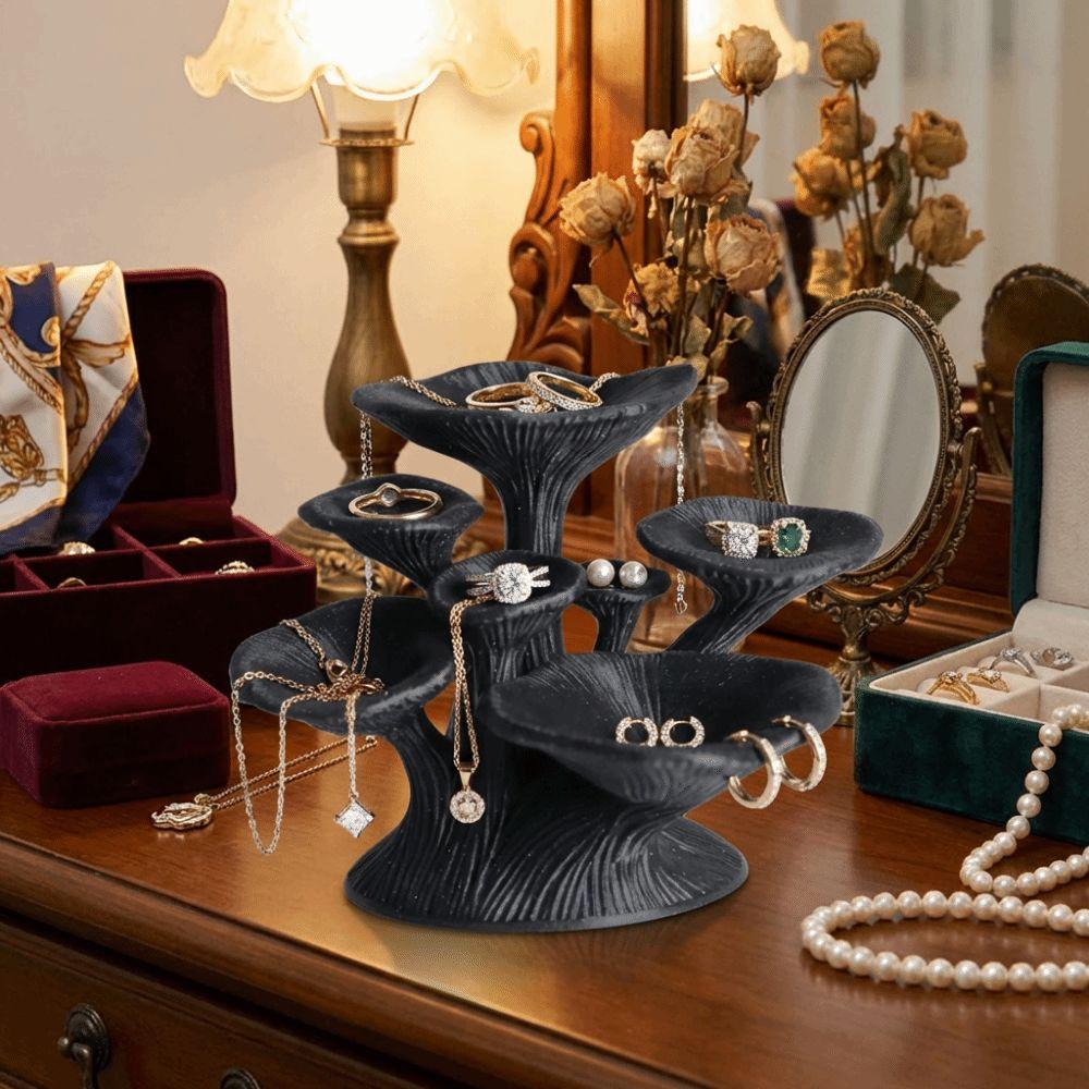 3D Printed Mushroom Jewelry Stand Black Glossy Ring Display Stand Jewelry Tray  Home Desk