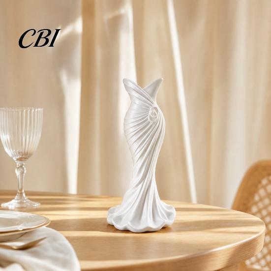 Unique Ornamental Vase 3D Printed Evening Gown Shaped Vase, Elegant Dress Sculpture High-end Texture Flower Pot, Minimalist Home Ornament for Entryway