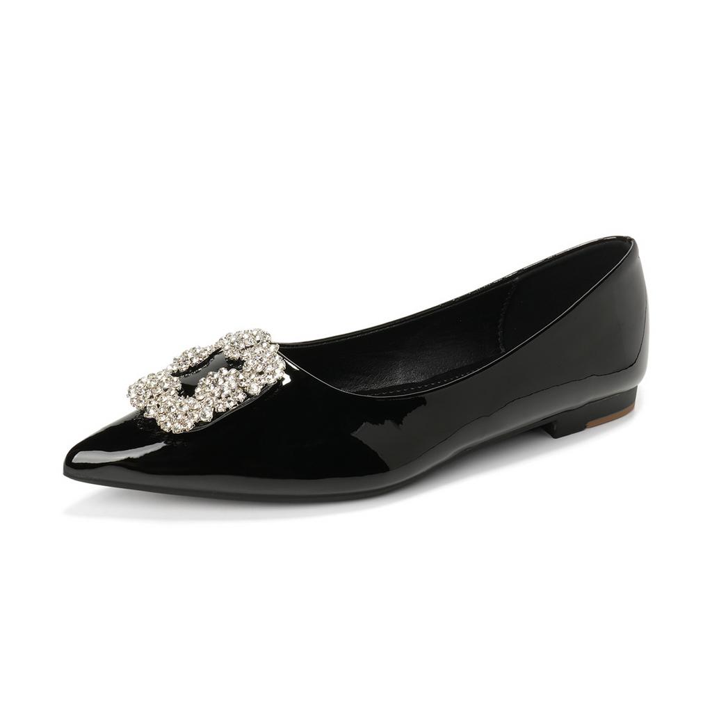 Shallow Single Shoes Women's One-pedal Temperament Flat Shoes Rhinestone Pointed Wedding Shoes