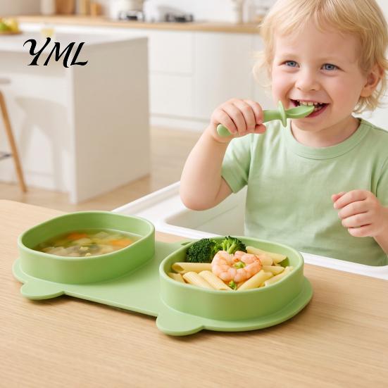 Leichtes Essgeschirr für unterwegs, faltbare Silikon-Baby-Essensplatten mit Gabel und Löffel, einfach zu verstauen, Kinder-Füttertablett, Reiseutensilien,