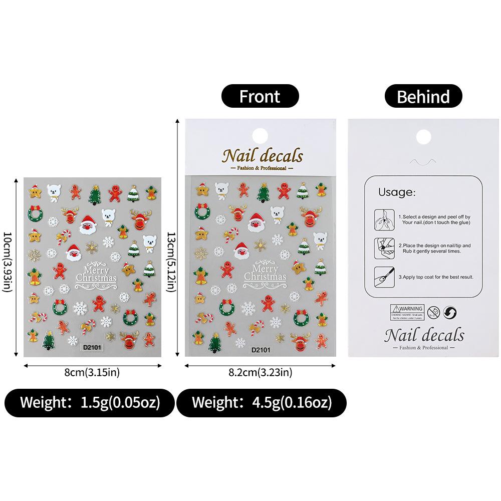 1/3/5pcs New Cartoon Christmas DIY Nail Art Decorations Manicure Nail Decals Fake Nails Self-Adhesive Sticker Accesories
