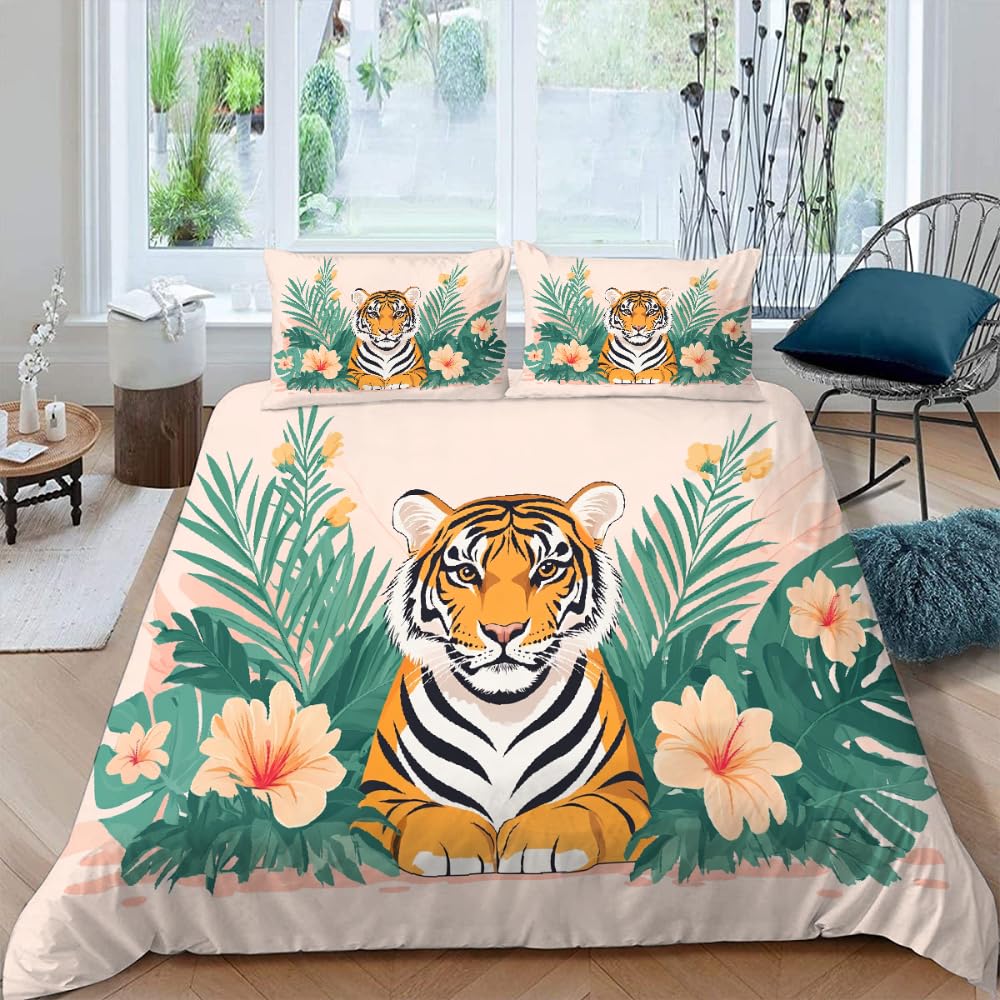 Comforter Tiger And Flowers S For Teens Queen Lightweight S Woodland Wildlife Romantic Bedding Set Bedroom Decor