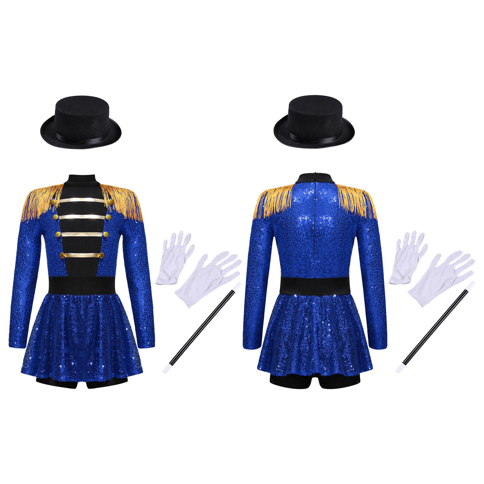 

Дитячий Костюм Циркового Керівника для Дівчинки на Хелловін Блискучий Леотард з Паєтками та Китицями Костюм Приборкувача Левів Танцювальний Одяг 11-12 Years