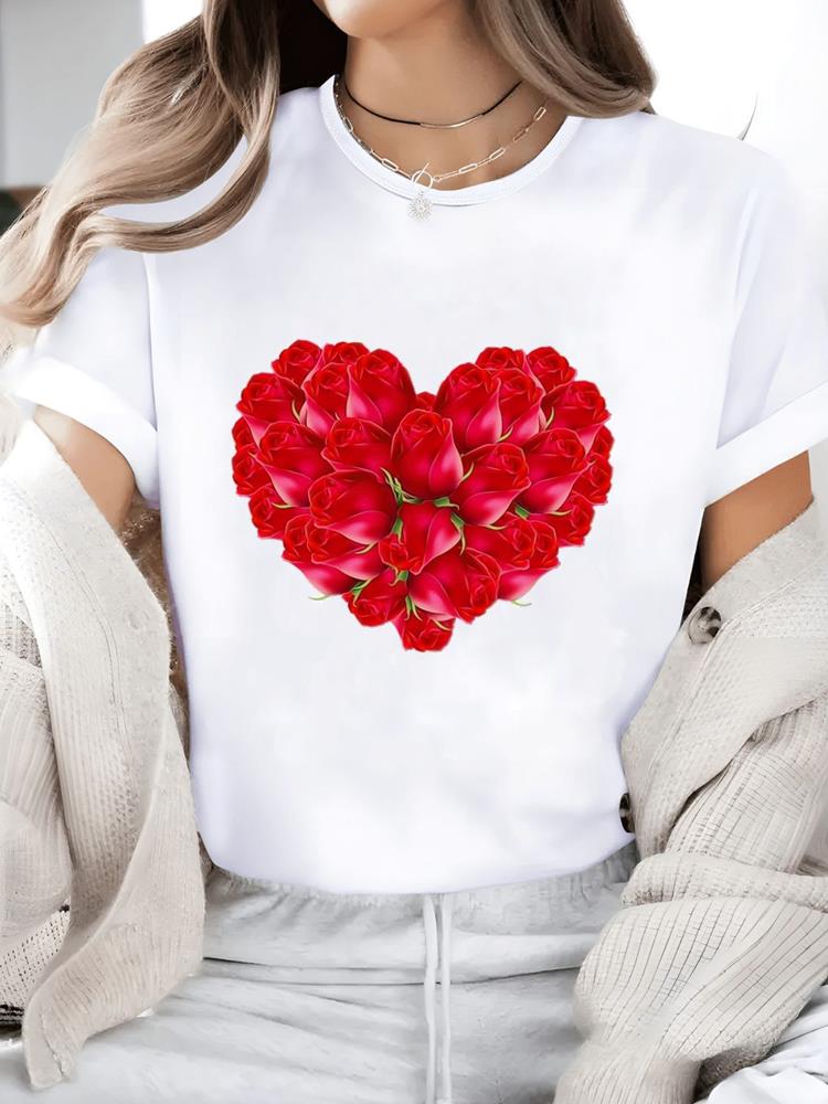 (Asian Size) Butterfly Flower Cute Print Short Sleeve T-shirts Fashion O-neck Female Casual Women's Top T Clothing Graphic Tee