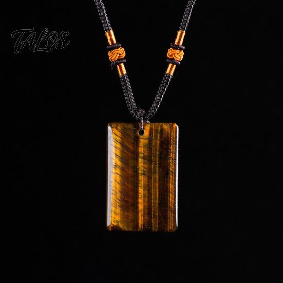 Healing Energy Stone Necklace Natural Crystal Pendant Necklace, with Adjustable Braided Rope, Polished Fake Gemstone Jewelry for Men Women