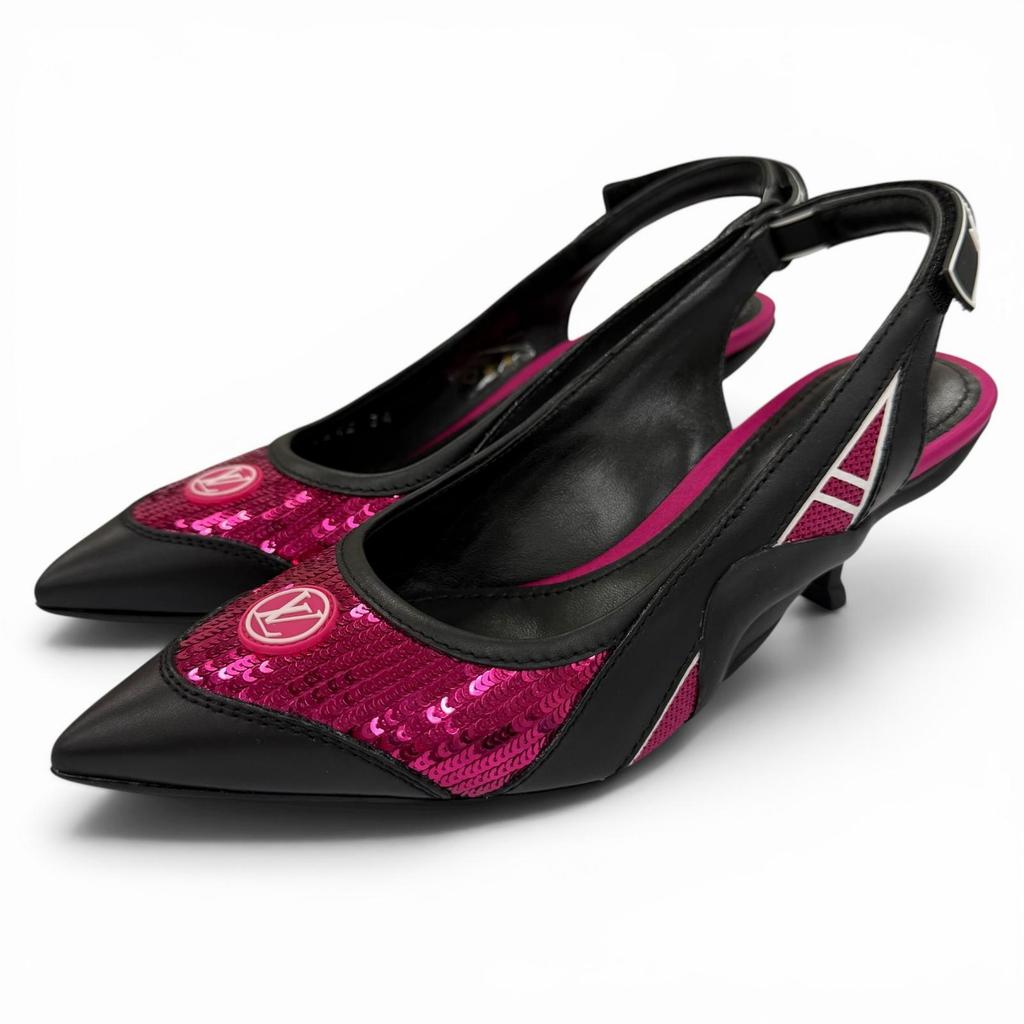Ottime scarpe con tacco LOUIS VUITTON Sequin Logo Cerchio LV Pelle nera Donna 34 Usate