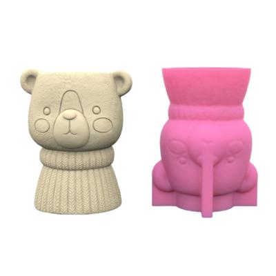 3D Bear Flower Pots Mold Epoxy Resin Molds Pen Holder Candle Holder Cement Planter Silicone Mould Home Decorations