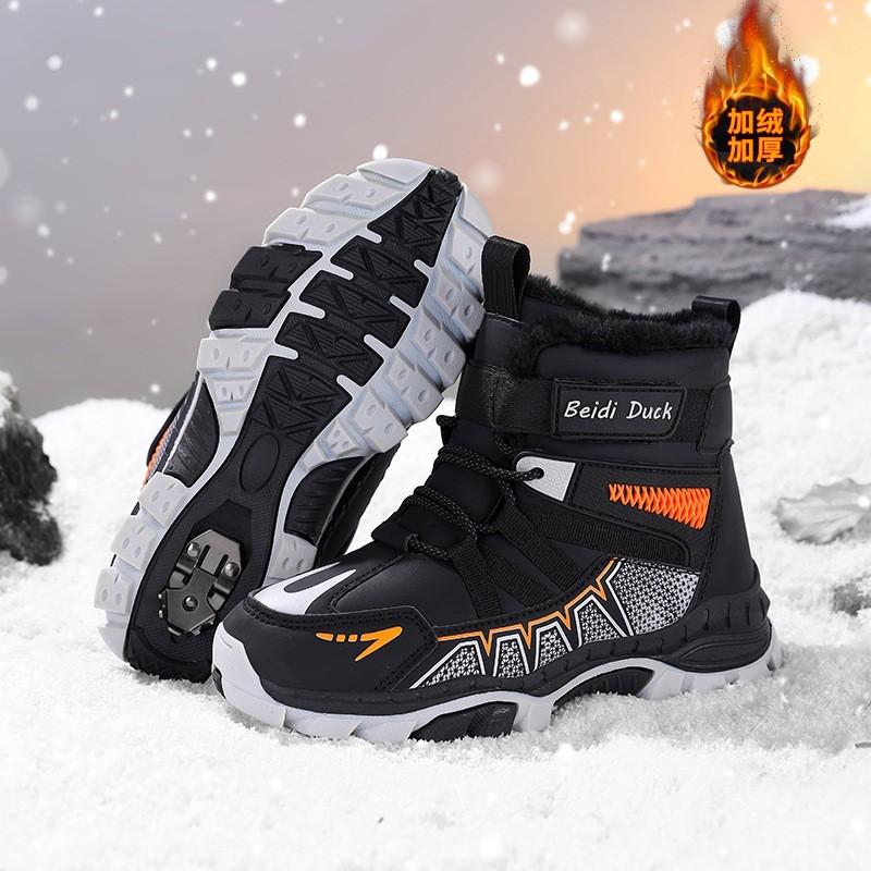 Boys Winter Snow Boots Warm Non-Slip Fleece Lined Outdoor Hiking Shoes Kids