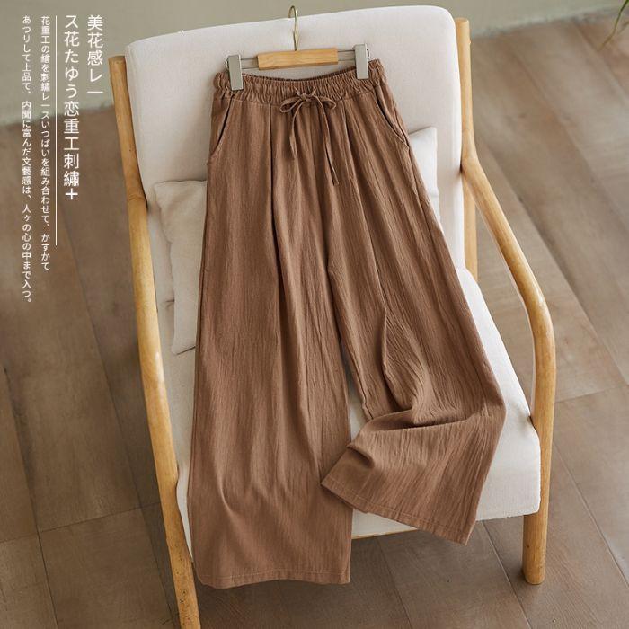 Pantaloni Larghi in Cotone e Lino da Donna per Estate e Autunno Vita Elastica Gamba Dritta Larghi Nascondono i Difetti Pantaloni Casual