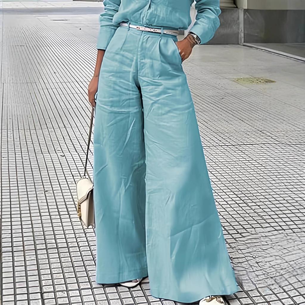 Women's Cotton Linen High Waist Wide Leg Pants with Pockets Summer Minimalist Solid Color Casual Office Trousers