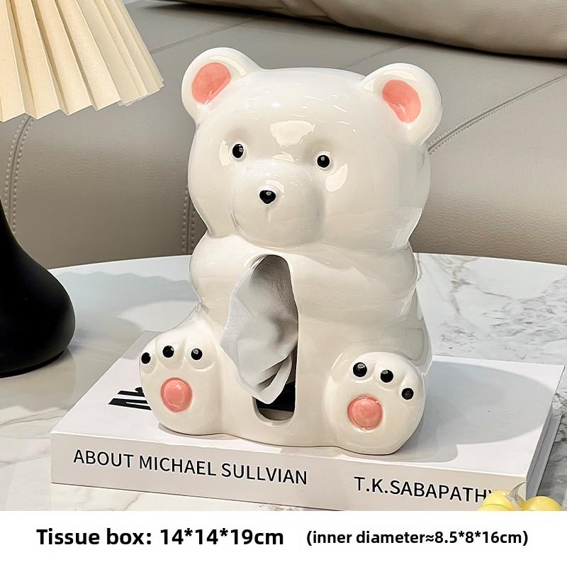 Cute Bear Ceramic Tissue Box Household Coffee Table Tissue Box Kitchen Desktop Tissue Boxes Restaurant Desktop Storage Ornament
